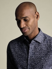 Charles Tyrwhitt Blue Non-Iron Stretch Floral Print Slim Fit Shirt - Image 3 of 7