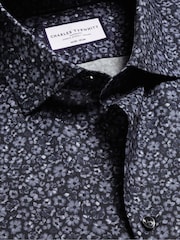 Charles Tyrwhitt Blue Non-Iron Stretch Floral Print Slim Fit Shirt - Image 6 of 7