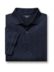 Charles Tyrwhitt Blue Navy Short Sleeve Large Textured Jacquard Polo Shirt - Image 5 of 7