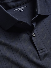 Charles Tyrwhitt Blue Navy Short Sleeve Large Textured Jacquard Polo Shirt - Image 6 of 7