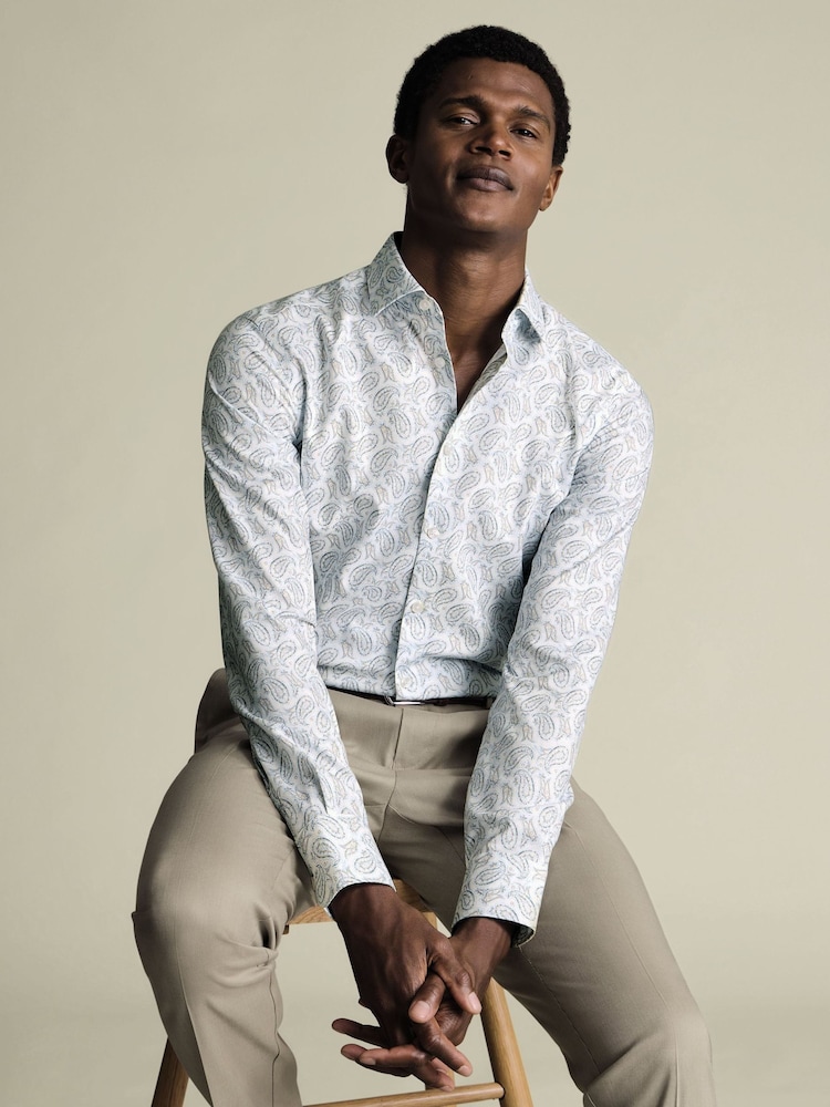 Charles Tyrwhitt White Non-Iron Stretch Paisley Print Slim Fit Shirt - Image 1 of 7 Charles Tyrwhitt White Non-Iron Stretch Paisley Print Slim Fit Shirt - Image 1 of 7