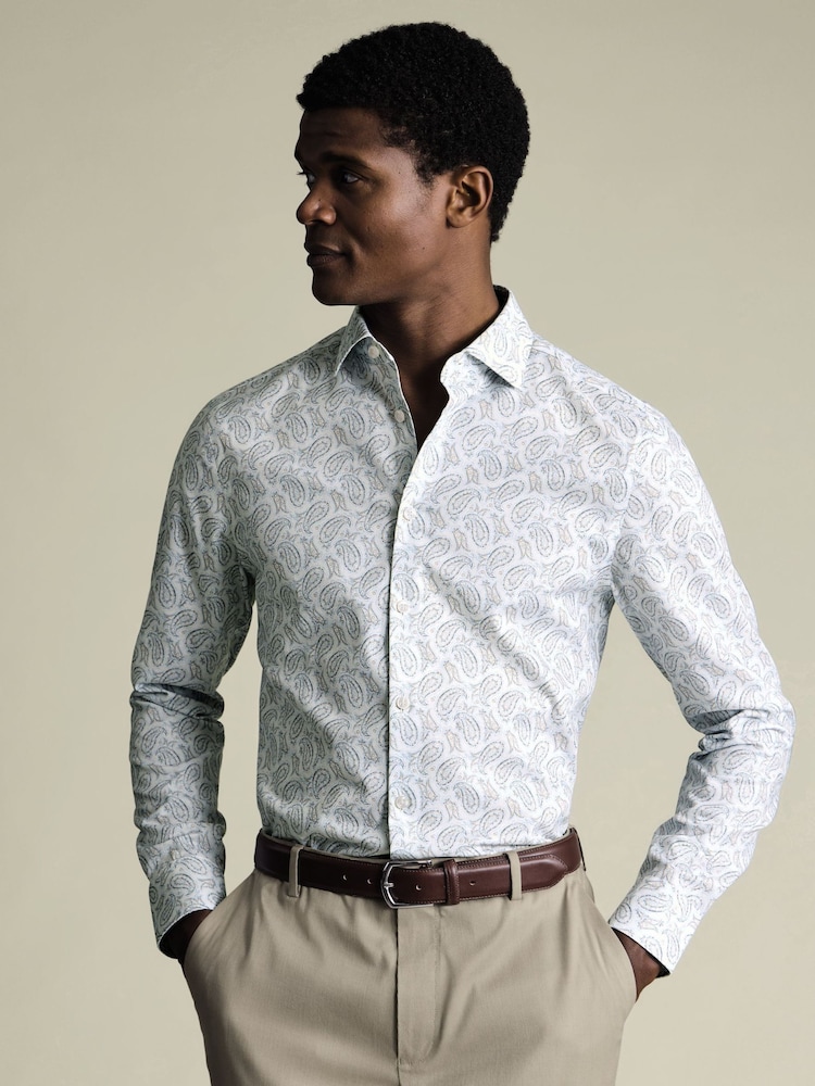 Charles Tyrwhitt White Non-Iron Stretch Paisley Print Slim Fit Shirt - Image 2 of 7 Charles Tyrwhitt White Non-Iron Stretch Paisley Print Slim Fit Shirt - Image 2 of 7
