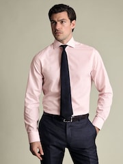 Charles Tyrwhitt Pink Gingham Non-Iron Poplin Cutaway Slim Fit Shirt - Image 1 of 7