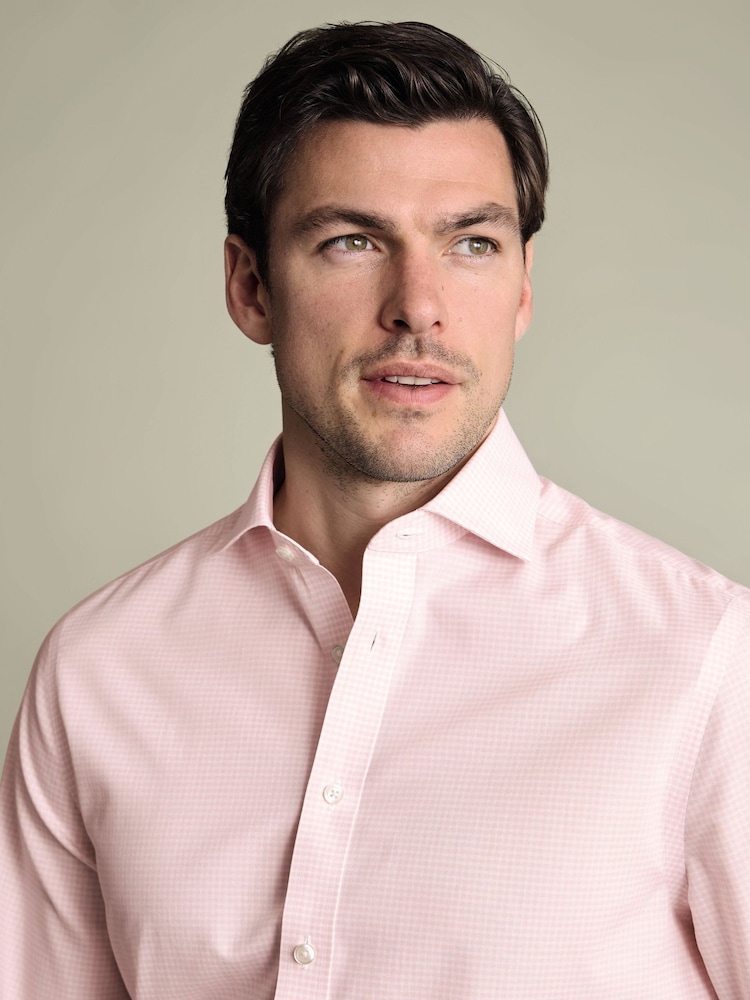 Charles Tyrwhitt Pink Gingham Non-Iron Poplin Cutaway Slim Fit Shirt - Image 2 of 7