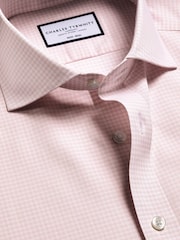 Charles Tyrwhitt Pink Gingham Non-Iron Poplin Cutaway Slim Fit Shirt - Image 6 of 7