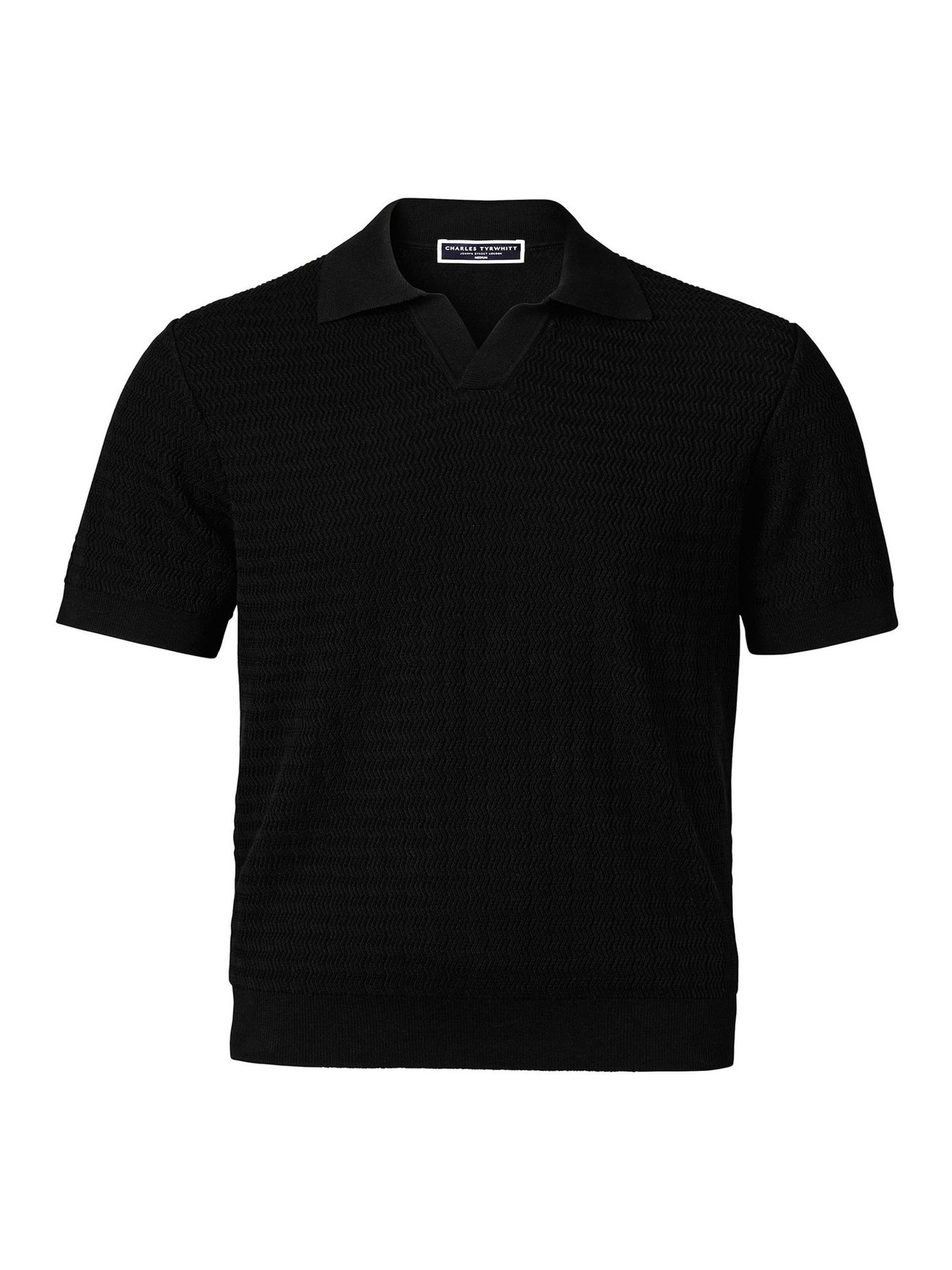 Buy Charles Tyrwhitt Black Cotton Trophy Neck Textured Knitted