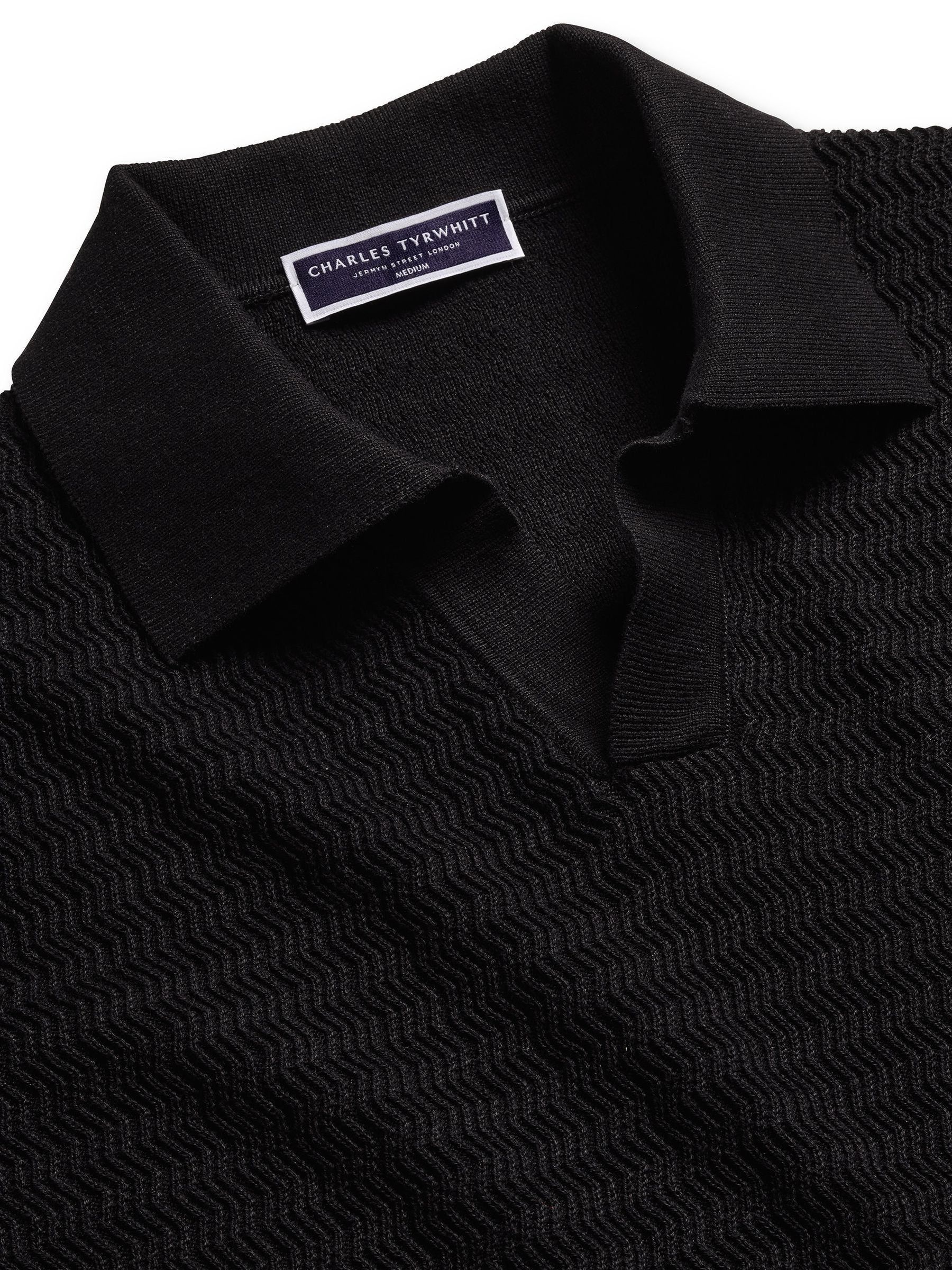 Buy Charles Tyrwhitt Black Cotton Trophy Neck Textured Knitted