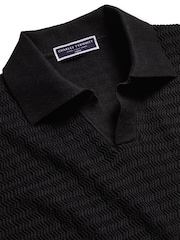 Charles Tyrwhitt Black Zig Zag Short Sleeve Knitted Cotton Trophy Neck Polo Shirt - Image 5 of 6