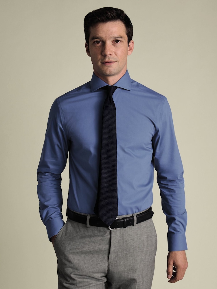 Charles Tyrwhitt Blue Ocean Non-Iron Stretch Poplin Cutaway Slim Fit Shirt - Image 1 of 8 Charles Tyrwhitt Blue Ocean Non-Iron Stretch Poplin Cutaway Slim Fit Shirt - Image 1 of 8