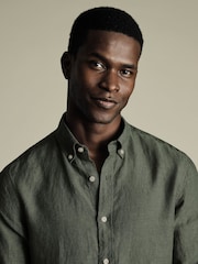 Charles Tyrwhitt Green Button Down Pure Linen Slim Fit Shirt - Image 2 of 5