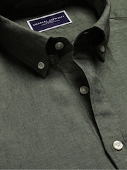 Charles Tyrwhitt Green Button Down Pure Linen Slim Fit Shirt - Image 3 of 5