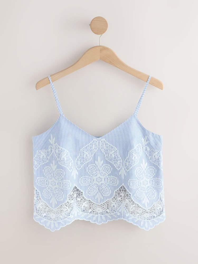 Blau Weiss Gestreift - Camisole mit Stickerei - Bild 1 von 3