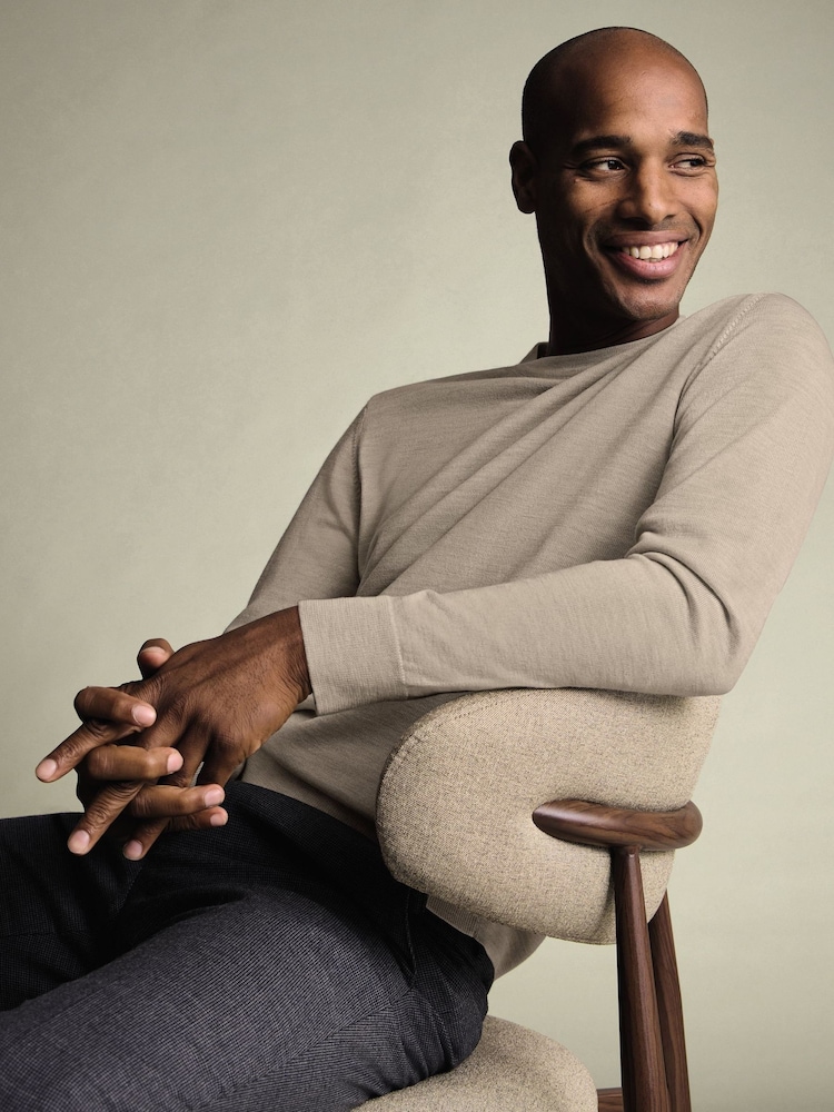 Charles Tyrwhitt Natural Limestone Pure Merino Crew Neck Jumper - Image 1 of 5