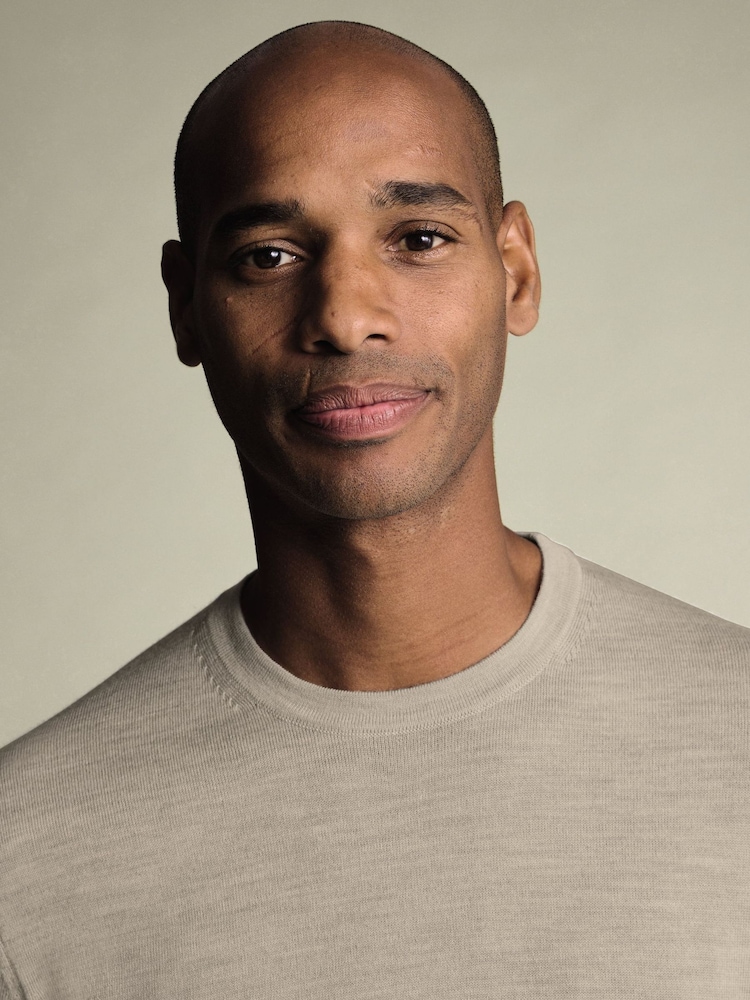 Charles Tyrwhitt Natural Limestone Pure Merino Crew Neck Jumper - Image 2 of 5