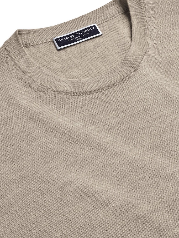Charles Tyrwhitt Natural Limestone Pure Merino Crew Neck Jumper - Image 5 of 5