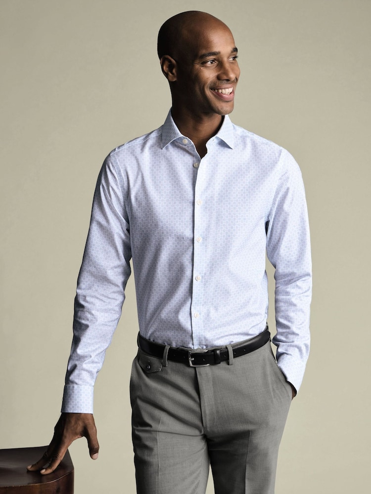 Charles Tyrwhitt White Non-Iron Stretch Decorative Print Slim Fit Shirt - Image 1 of 7 Charles Tyrwhitt White Non-Iron Stretch Decorative Print Slim Fit Shirt - Image 1 of 7