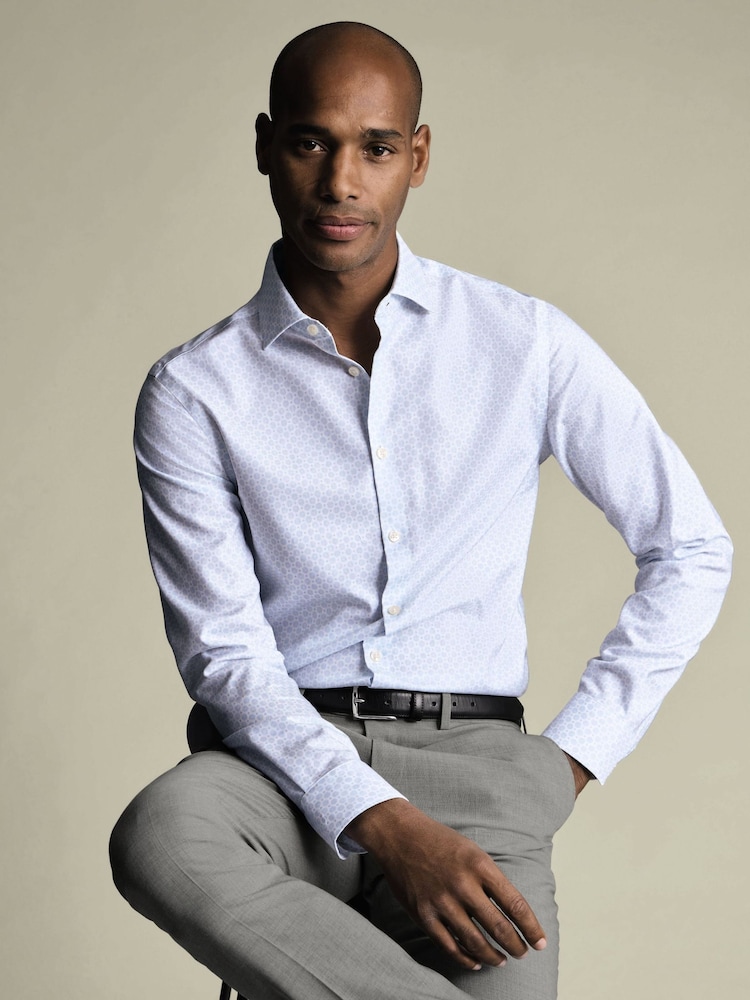 Charles Tyrwhitt White Non-Iron Stretch Decorative Print Slim Fit Shirt - Image 2 of 7 Charles Tyrwhitt White Non-Iron Stretch Decorative Print Slim Fit Shirt - Image 2 of 7