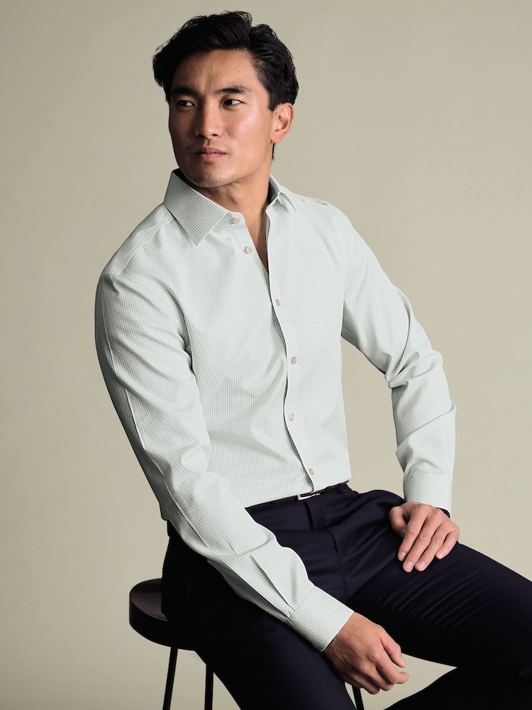Charles Tyrwhitt Green Mini Grid Check Non-Iron Twill Slim Fit Shirt - Image 1 of 6 Charles Tyrwhitt Green Mini Grid Check Non-Iron Twill Slim Fit Shirt - Image 1 of 6