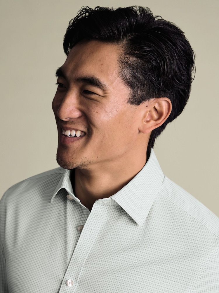Charles Tyrwhitt Green Mini Grid Check Non-Iron Twill Slim Fit Shirt - Image 2 of 6 Charles Tyrwhitt Green Mini Grid Check Non-Iron Twill Slim Fit Shirt - Image 2 of 6