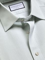 Charles Tyrwhitt Green Mini Grid Check Non-Iron Twill Slim Fit Shirt - Image 5 of 6