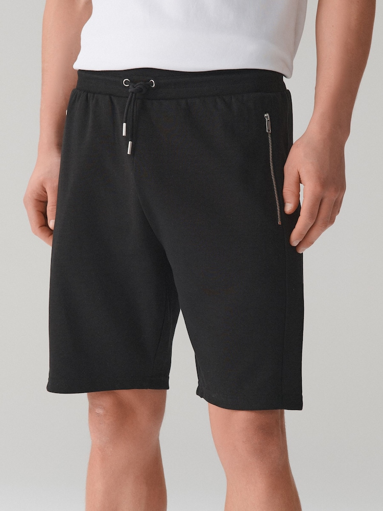 Black Slim Fit Zip Pocket Jersey Shorts - Image 1 of 8 Black Slim Fit Zip Pocket Jersey Shorts - Image 1 of 8