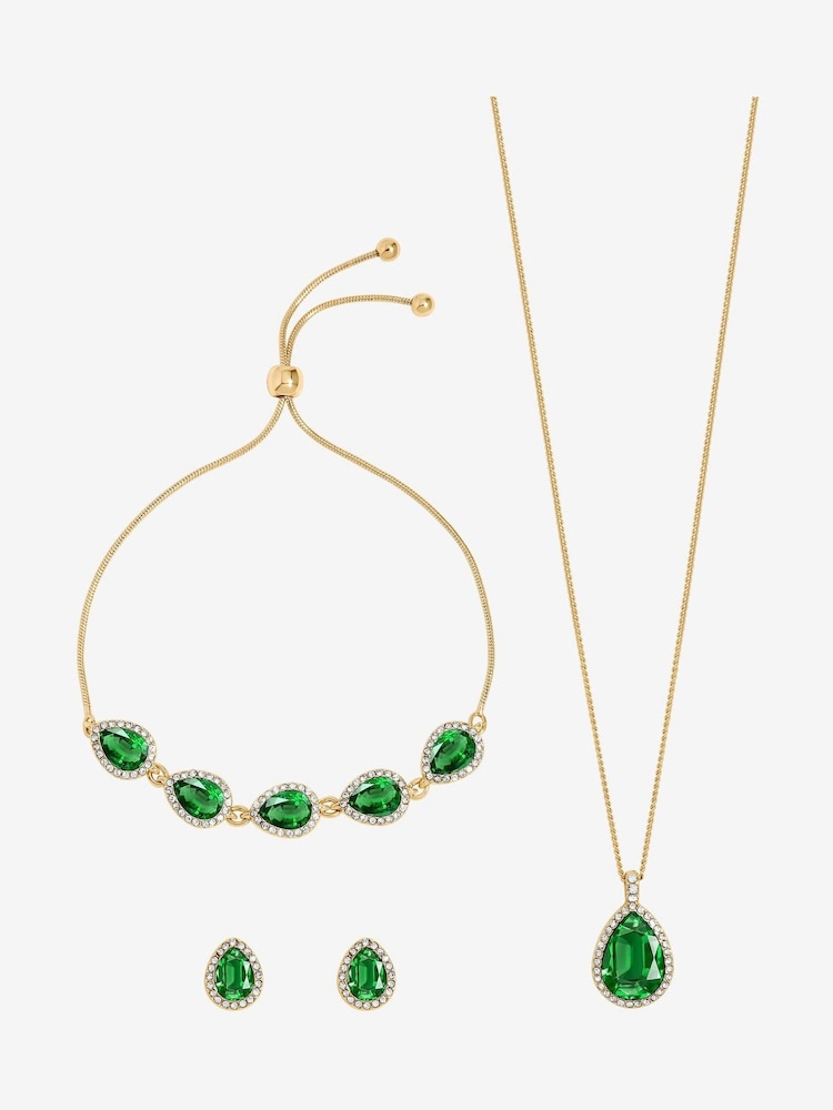 Jon Richard Gold Emerald Pear Drop Trio Set Gift Box - Image 1 of 5 Jon Richard Gold Emerald Pear Drop Trio Set Gift Box - Image 1 of 5