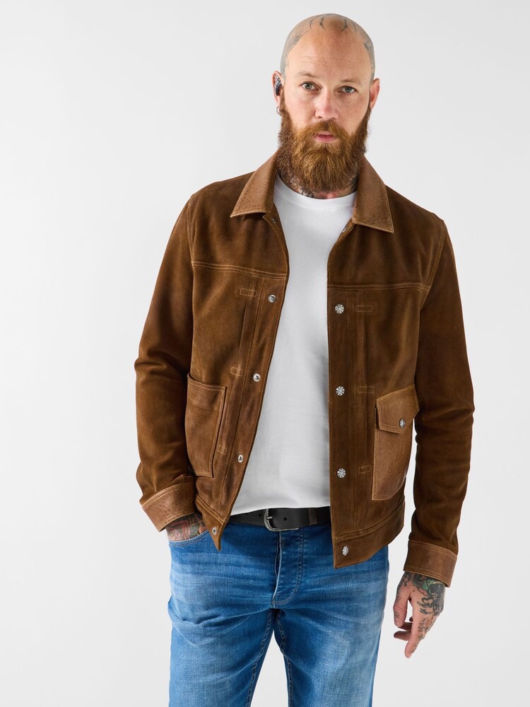 Joe Browns Brown Two-Tone Leather Jacket - Image 2 of 8 Joe Browns Brown Two-Tone Leather Jacket - Image 2 of 8