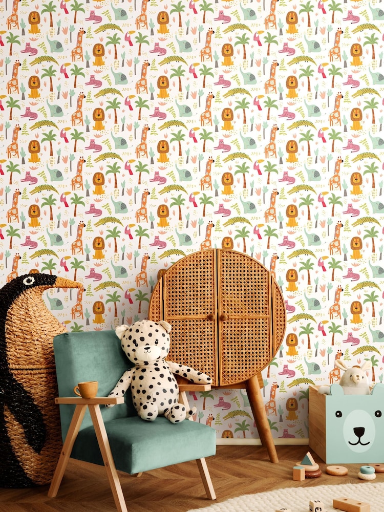Hoopla Walls Pink Safari Boogie 10m Wallpaper - Image 1 of 2