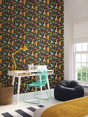 Hoopla Walls Black Safari Boogie 10m Wallpaper - Image 1 of 2