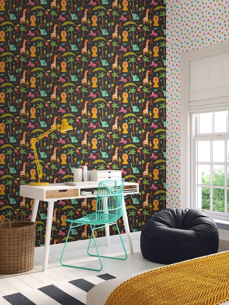 Hoopla Walls Black Safari Boogie 10m Wallpaper - Image 1 of 2