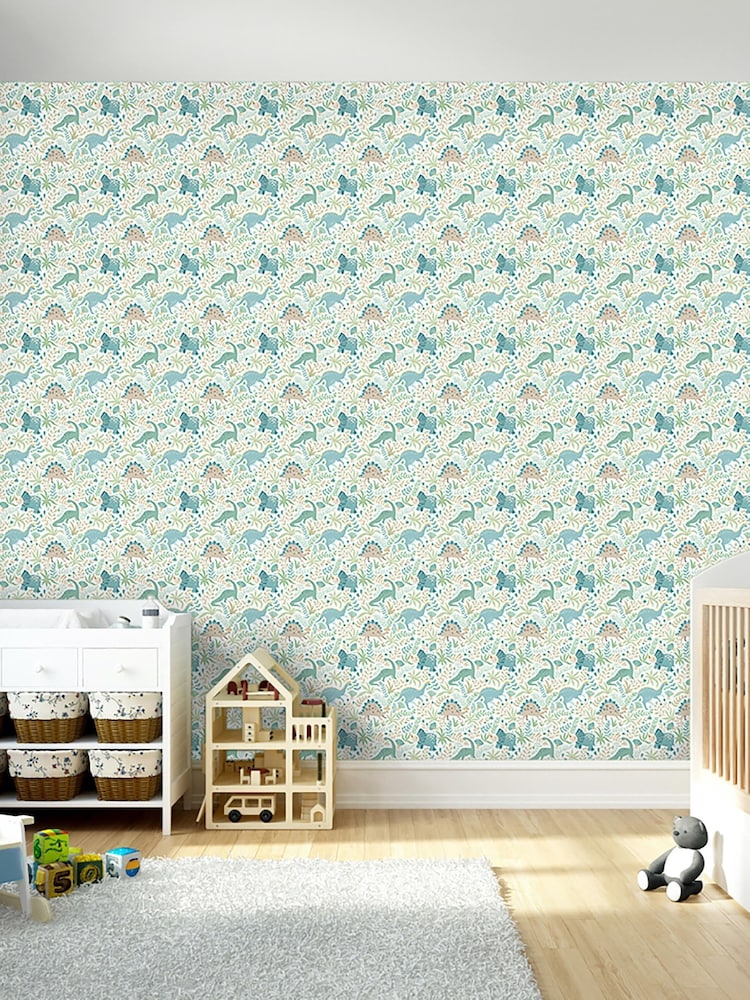 Hoopla Walls Blue Jurassic Party 10m Wallpaper - Image 1 of 2