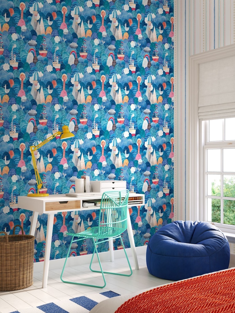 Hoopla Walls Blue Ships Ahoy! 10m Wallpaper - Image 1 of 2