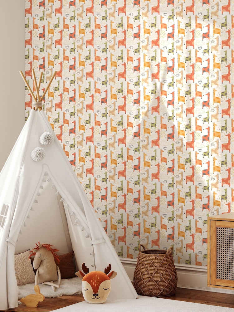 Hoopla Walls Orange Giraffe Friends 10m Wallpaper - Image 1 of 2