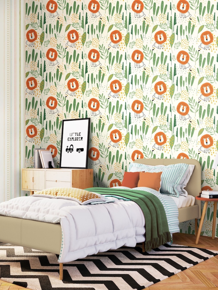 Hoopla Walls Orange Happy Lion 10m Wallpaper - Image 1 of 2