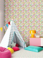 Hoopla Walls Pink Folk Floral Print 10m Wallpaper - Image 1 of 2