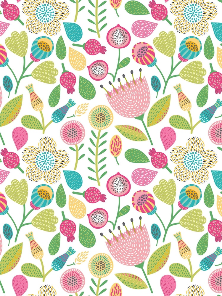 Hoopla Walls Pink Folk Floral Print 10m Wallpaper - Image 2 of 2 Hoopla Walls Pink Folk Floral Print 10m Wallpaper - Image 2 of 2