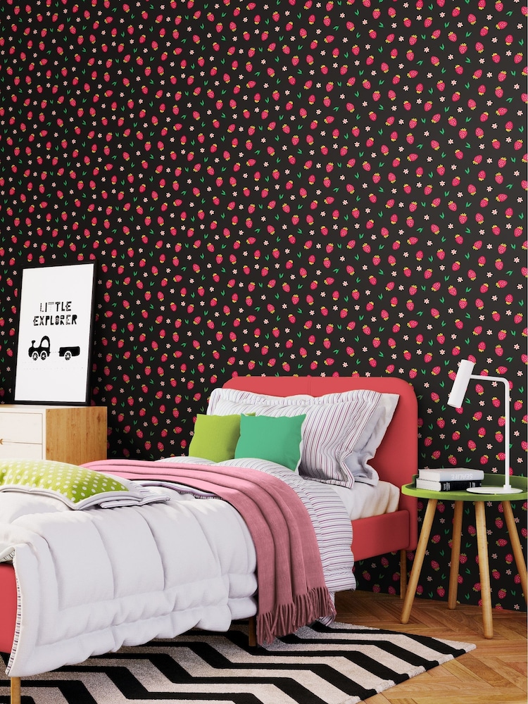 Hoopla Walls Black Strawberry Sprinkles 10m Wallpaper - Image 1 of 2