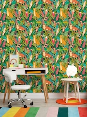 Hoopla Walls Green Animal Kingdom Print 10m Wallpaper - Image 1 of 2