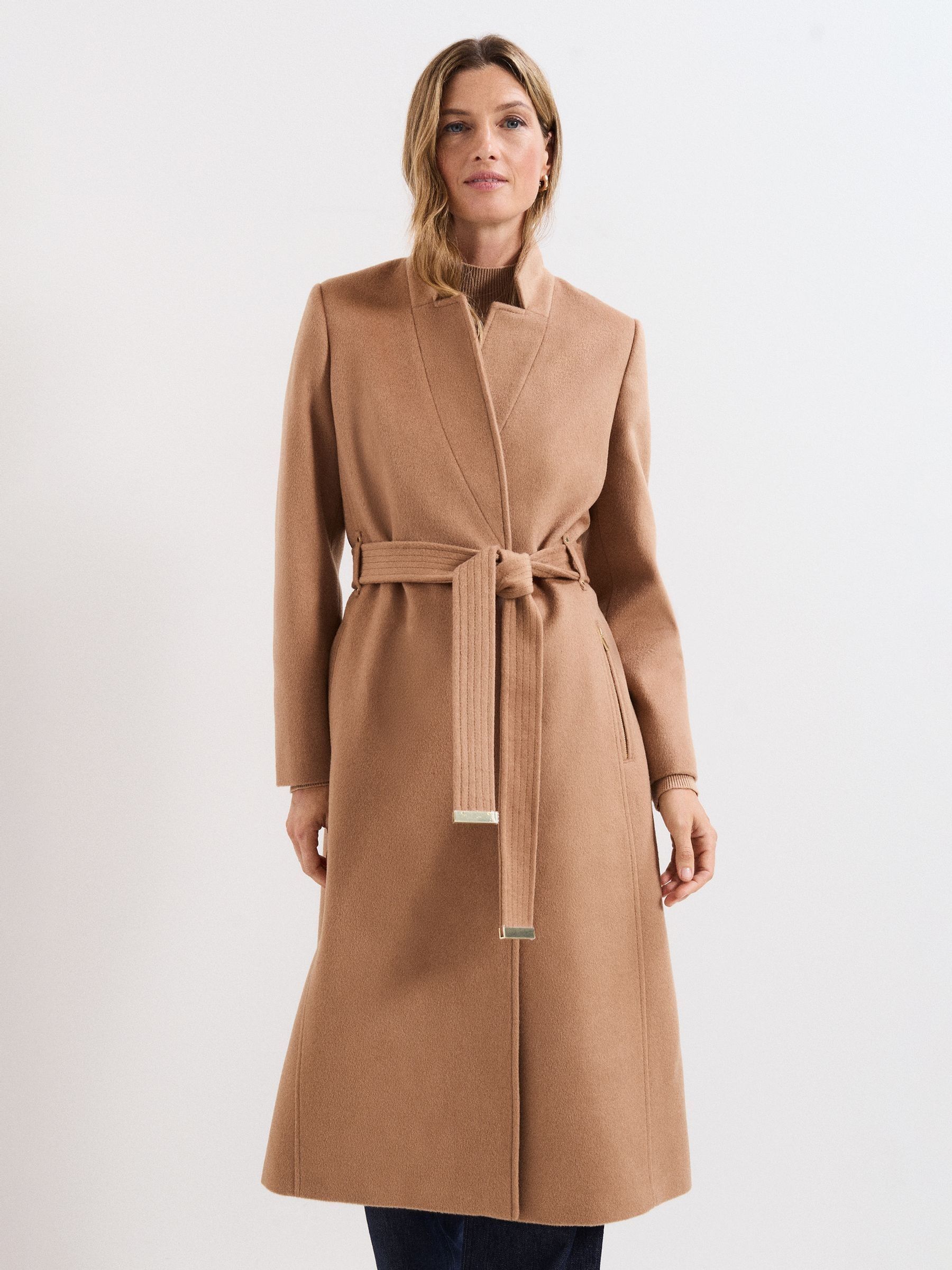 Phase Eight Women's Light Tan Charlotte Wool Coat In Size 16 - Image 1