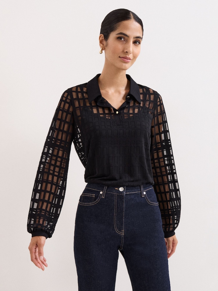 Phase Eight Black Kennedy Burnout Top - Image 1 of 6 Phase Eight Black Kennedy Burnout Top - Image 1 of 6