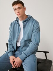 Blue Garment Washed Utility Full Zip Hoodie - Image 1 of 8