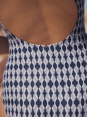 Tamnoplava geometrijska - Kupaći kostim s visokim ovratnikom i kontrolom Swimsuit - Slika 6 od 10