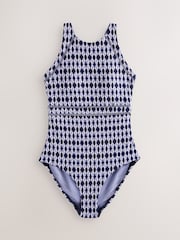 Tamnoplava geometrijska - Kupaći kostim s visokim ovratnikom i kontrolom Swimsuit - Slika 7 od 10
