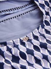 Tamnoplava geometrijska - Kupaći kostim s visokim ovratnikom i kontrolom Swimsuit - Slika 8 od 10