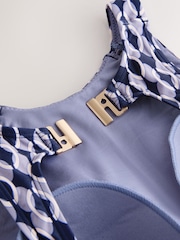 Tamnoplava geometrijska - Kupaći kostim s visokim ovratnikom i kontrolom Swimsuit - Slika 9 od 10