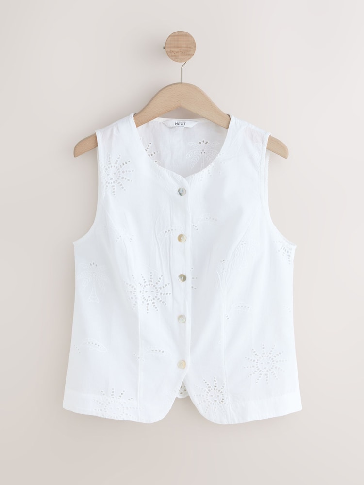 White Sun Broderie Button Front Top - Image 1 of 3