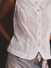 White Sun Broderie Button Front Top - Image 4 of 7