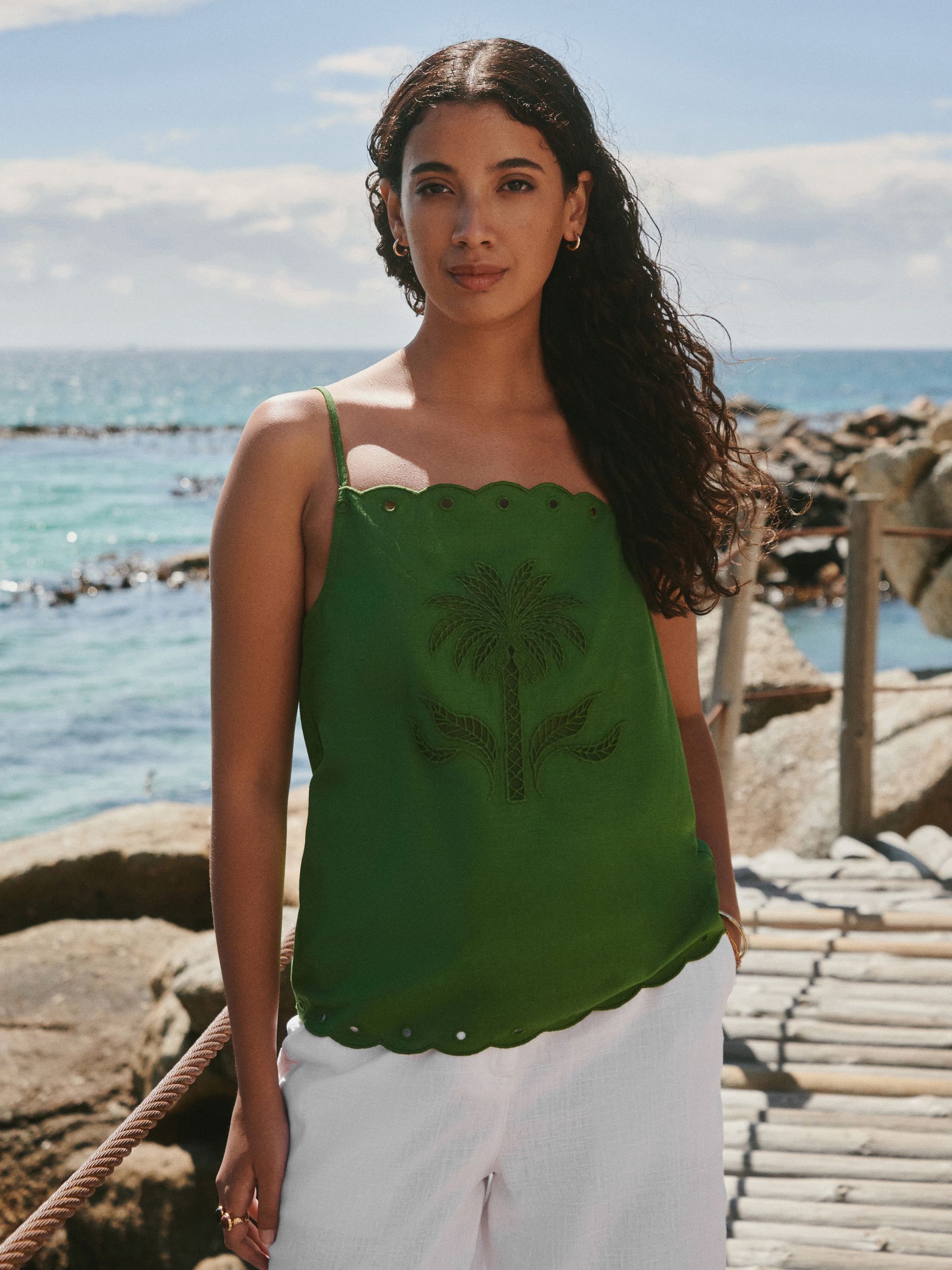 Buy Green Palm Tree Cutwork Broderie Cami Top from the Next UK