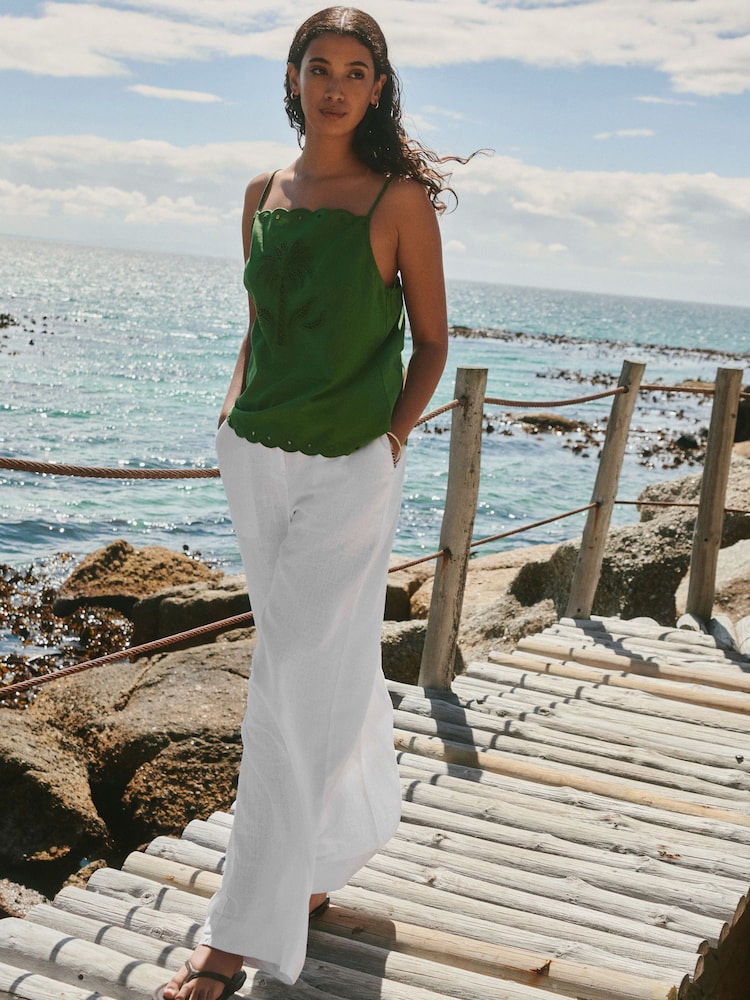 Green Palm Tree Cutwork Broderie Cami Top - Image 2 of 3