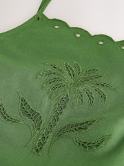 Green Palm Tree Cutwork Broderie Cami Top - Image 7 of 7